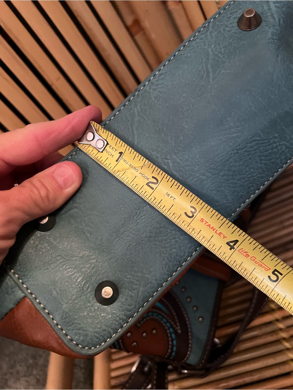 Montana West Turquoise and Brown Studded Western Crossbody Bag - Picture 8 of 8
